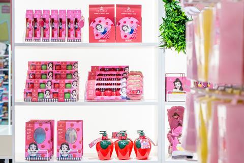 Makeup products on display at Miniso Camden store in London